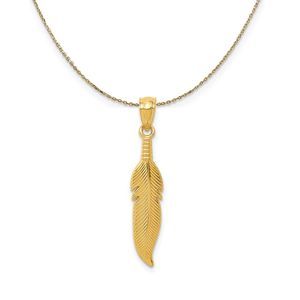 14k Yellow Gold Feather (5 x 29mm) Necklace - 16 Inch